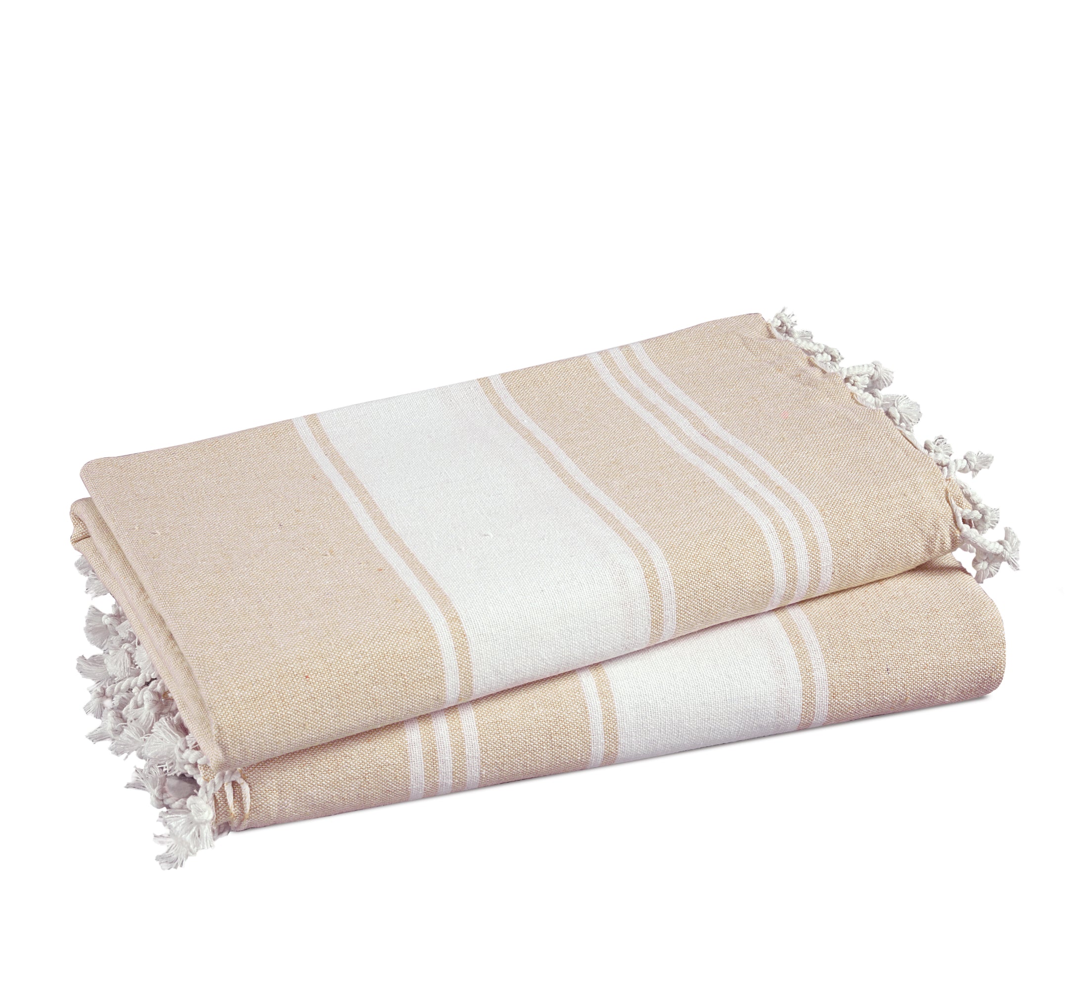 Set of 2 Chambray Turkish Beach Towels - Beige
